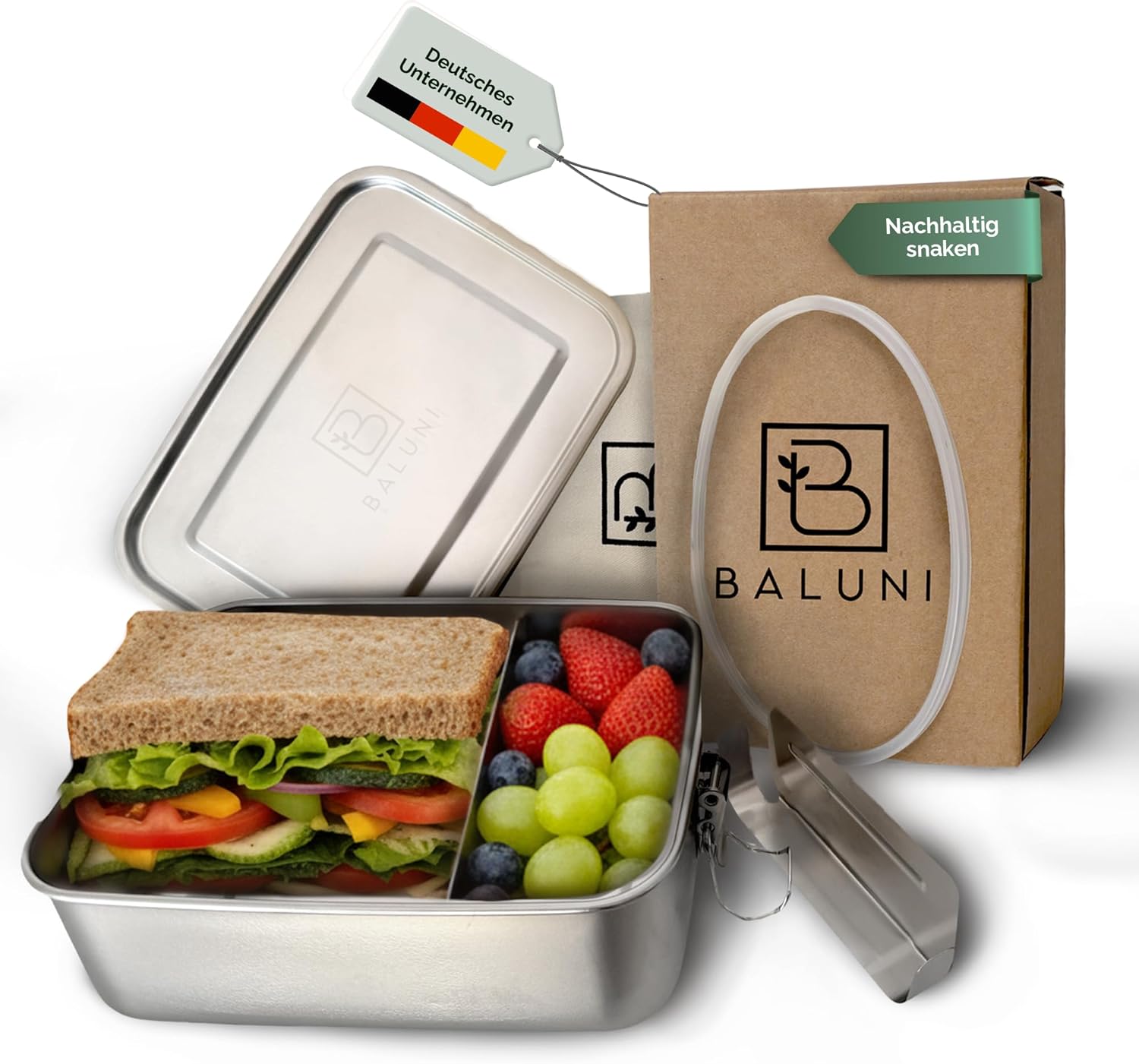 Premium Stainless Steel Lunch Box - Sustainable & Plastic-Free Lunch Box with Divider, Replacement Seal & Transport Bag, Durable Metal Lunch Box for School, Work & On the Go (1000 ml)