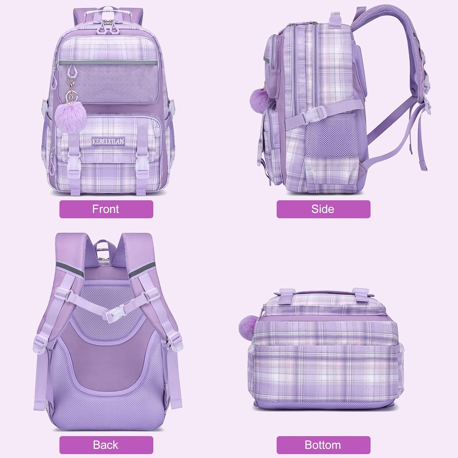 KEBEIXUAN Kids Primary School Bag for Girls, Kids Backpack, Lightweight Girls School Book Bags with Kawaii Pendant for Kids – Bild 6