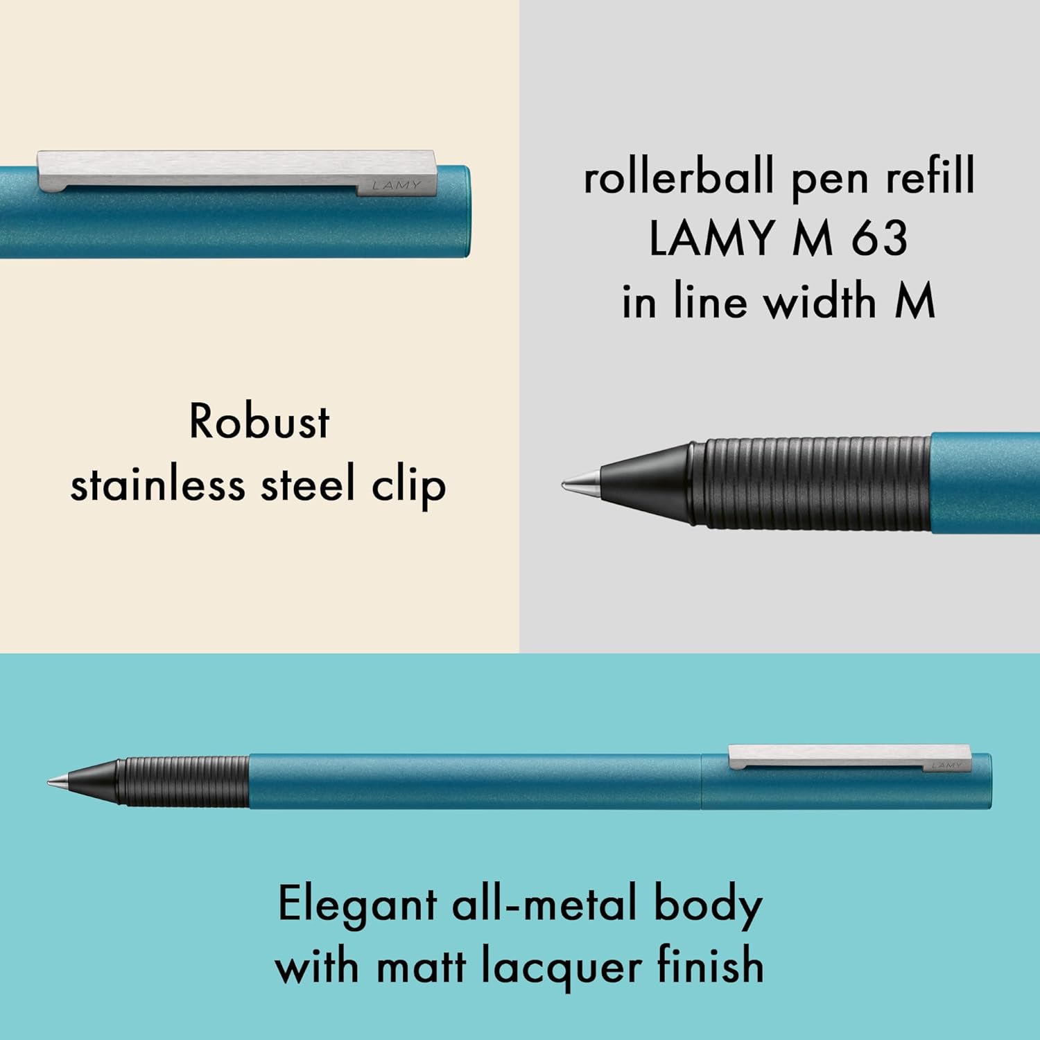 Lamy cp1 Aquamarine Rollerball Pen - Minimalist Pen in Elegant All-Metal Case - with Spring-loaded Stainless Steel Clip - Includes Rollerball Refill M 63 Line Width M in Black – Bild 2