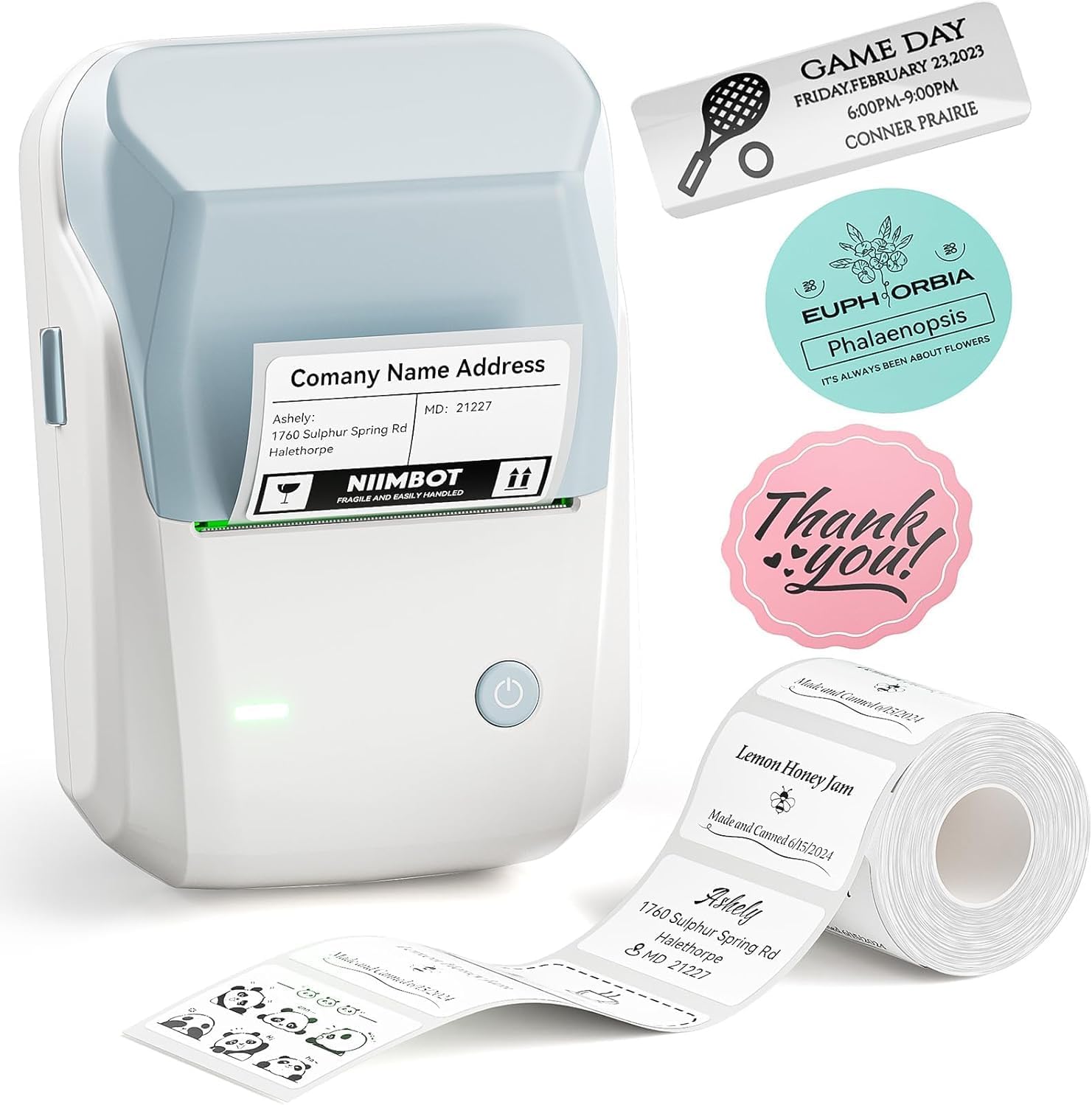NIIMBOT B1 Label Printer with 1 Roll Starter Tape, Bluetooth Self-Adhesive Labeler, Labelling Device, Print Size 20-50 mm, Compatible with iOS and Android for Home, Office (Light Blue)