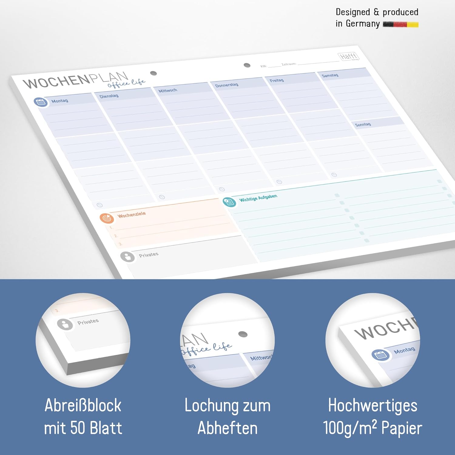 Häfft® Weekly Planner Pad A4 without Fixed Date "Office Life" 50 Sheets - Undated Diary with To-Do List, Goals & More - Climate-Friendly & Sustainable – Bild 2