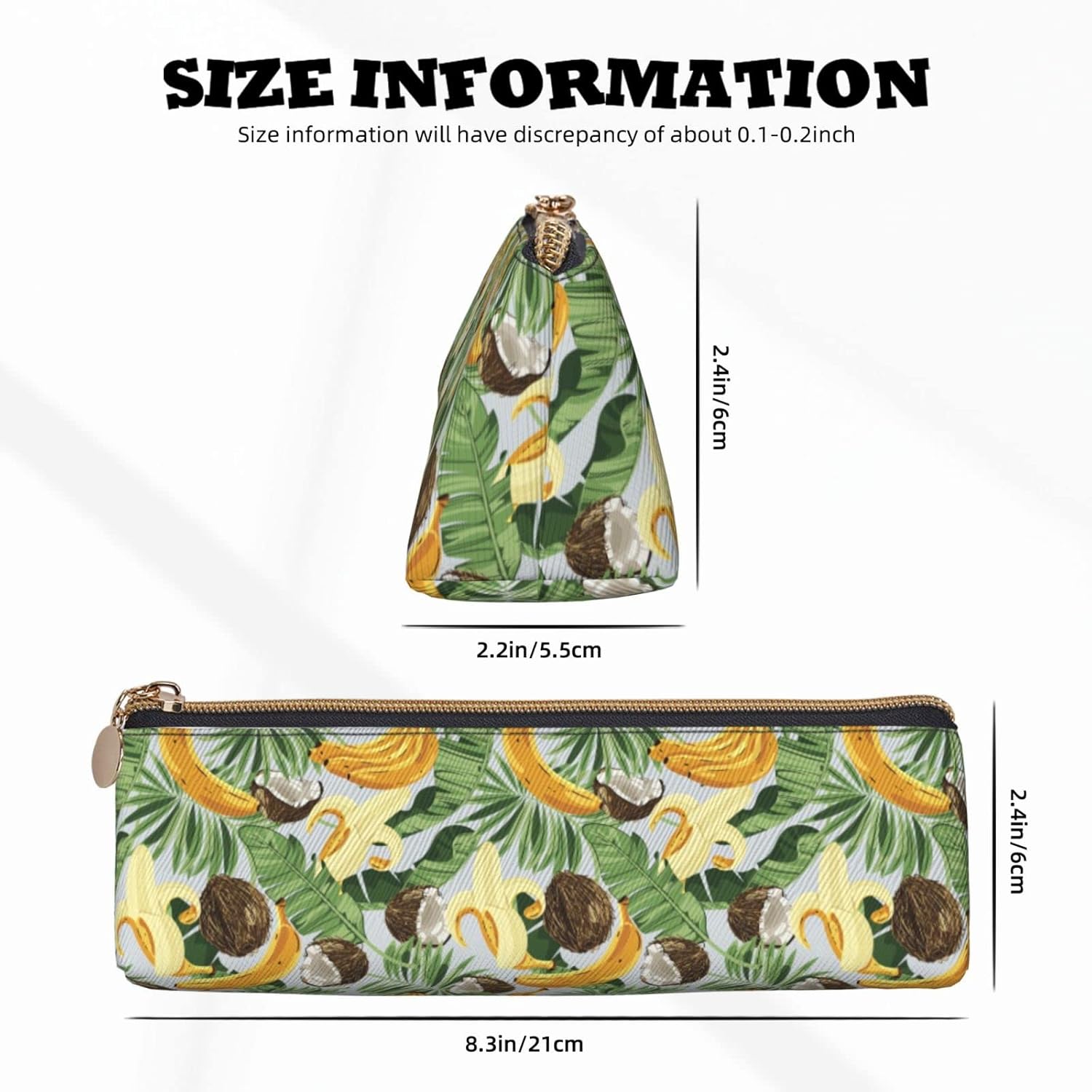 Federmäppchen mit tropischem Bananen-Kokosnuss-Muster, Kosmetiktasche, Stifttasche, dreieckiges Leder, Aufbewahrungstasche, Reißverschluss, Schreibwaren-Organizer für das Büro von Erwachsenen – Bild 2