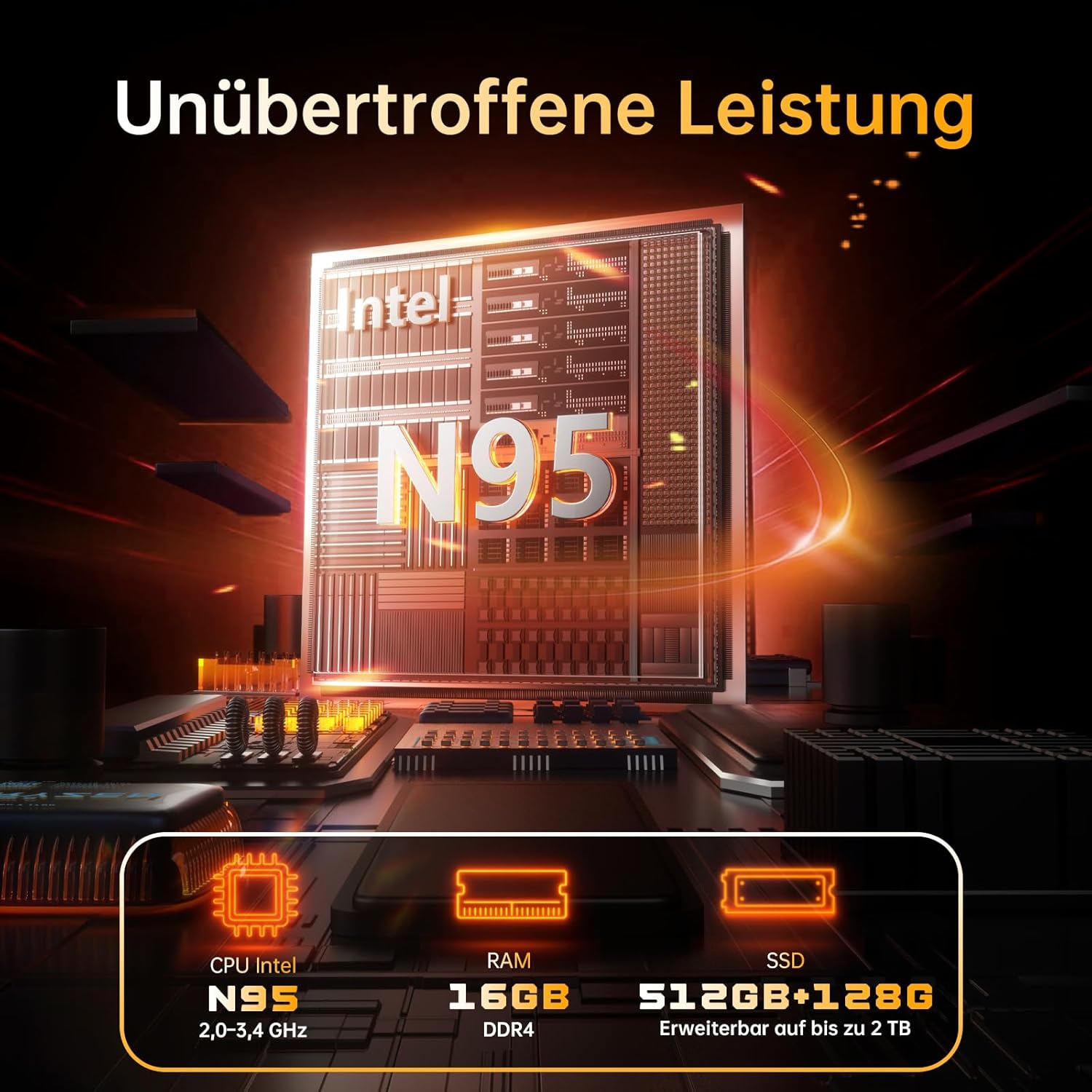 jumper Laptop 17.6 Inch 100% sRGB FHD Display, 16GB RAM 512GB SSD + 128GB eMMC, N95 CPU, Luminous Keyboard, WiFi 6, 7000mAh, Notebook for Students and Business – Bild 3