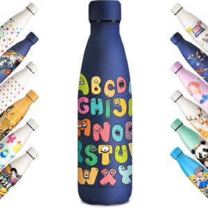 KollyKolla Stainless Steel Drinking Bottle, 500 ml, 3D Print Drinking Bottle, Sports, Suitable for Carbonated Drinks, Leak-Proof Thermos Flask, BPA-Free, Drinking Bottles for Children, School, Sports