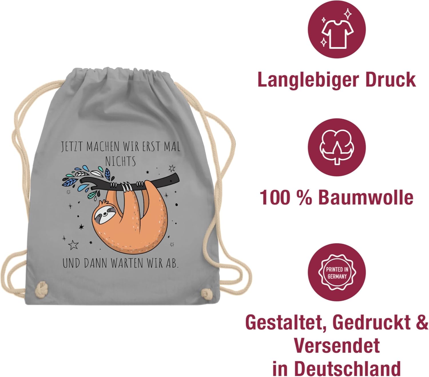 Shirtracer - Gym Bag Backpack - Sloth Bags - Jetzt machen wir erst mal nichts und dann warten wir ab - Home Office Office Saying Colleagues – Bild 5