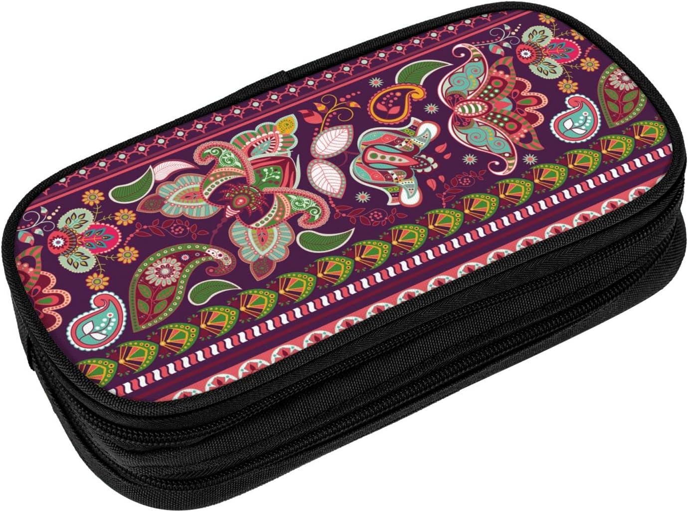 Large Capacity Pencil Case Ethnic Decorative Floral Striped Flower Pencil Case Pencil Case for Mid/College Office College Adult Girls and Boys, As Pic, Bag organiser – Bild 2