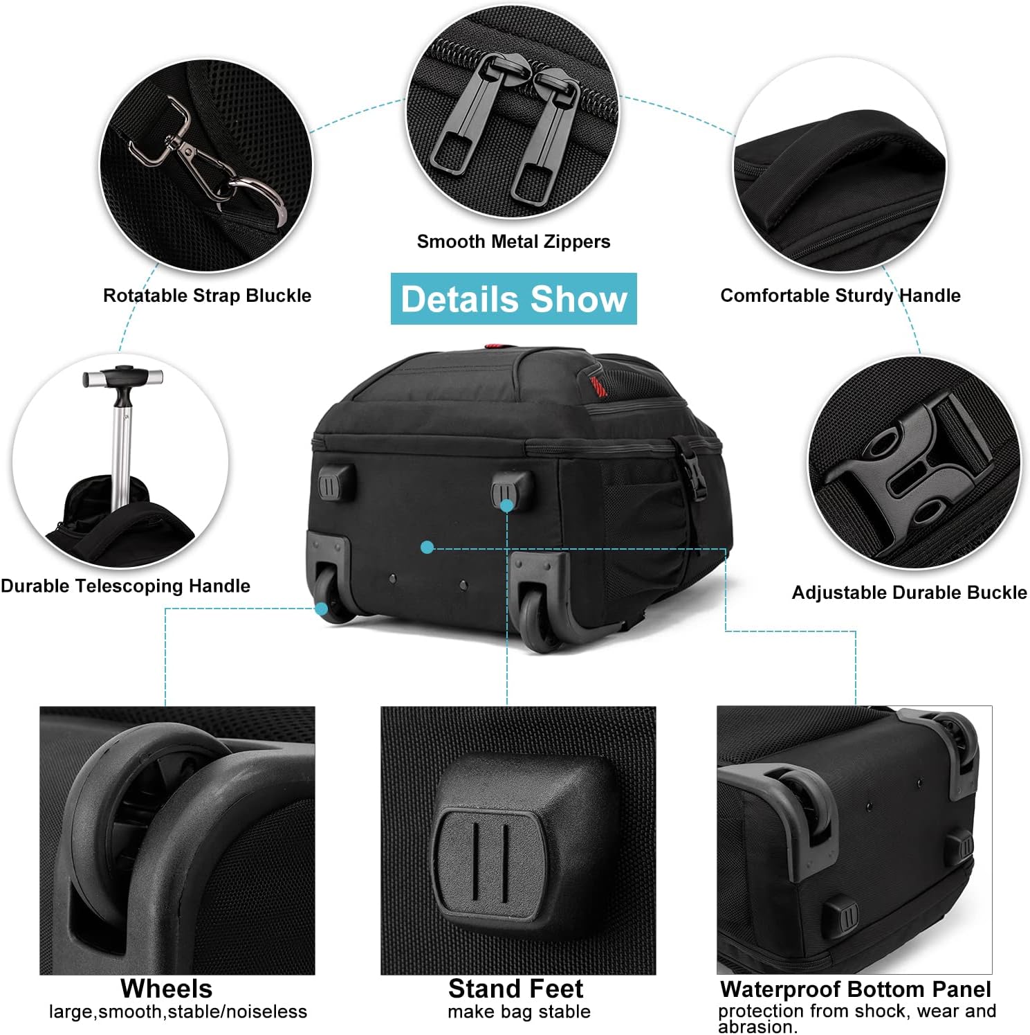 Trolley Backpack with Wheels Laptop Travel Backpack for Adults School Bag with Wheels Business Trolley Laptop Bag, black, School bag with wheels – Bild 4