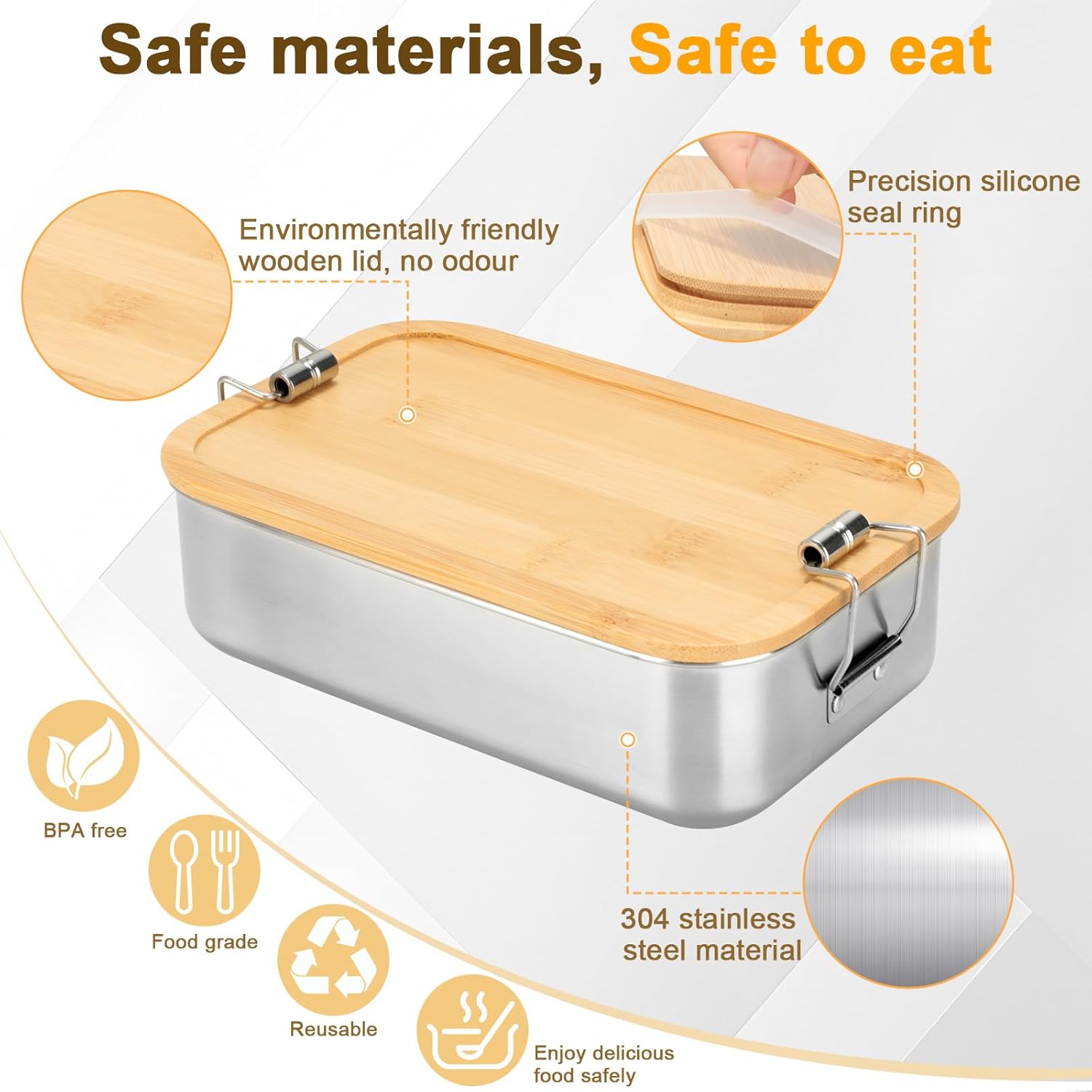 Cozary Stainless Steel Lunch Box, 1000 ml Adult Lunch Box with Compartments, BPA-Free, Bento Box, Leak-Proof with Sealing Ring for Work, School and Picnics – Bild 2