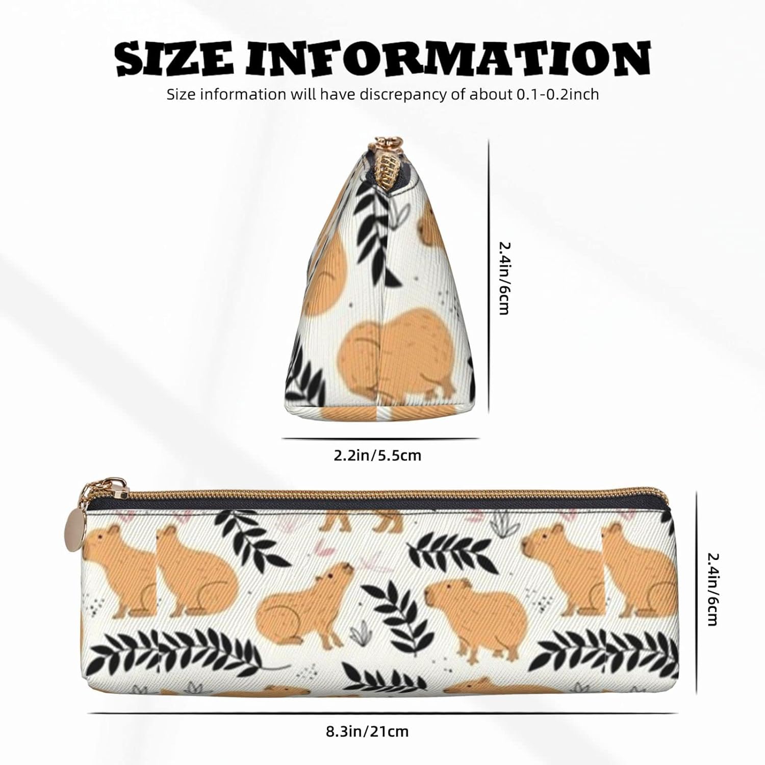 Cute Capybara Animal Pattern Pencil Case, Triangle Pencil Case, Portable Pencil Case, Leather Organizer with Zipper, Cosmetic Bag, White, Bag organiser – Bild 6