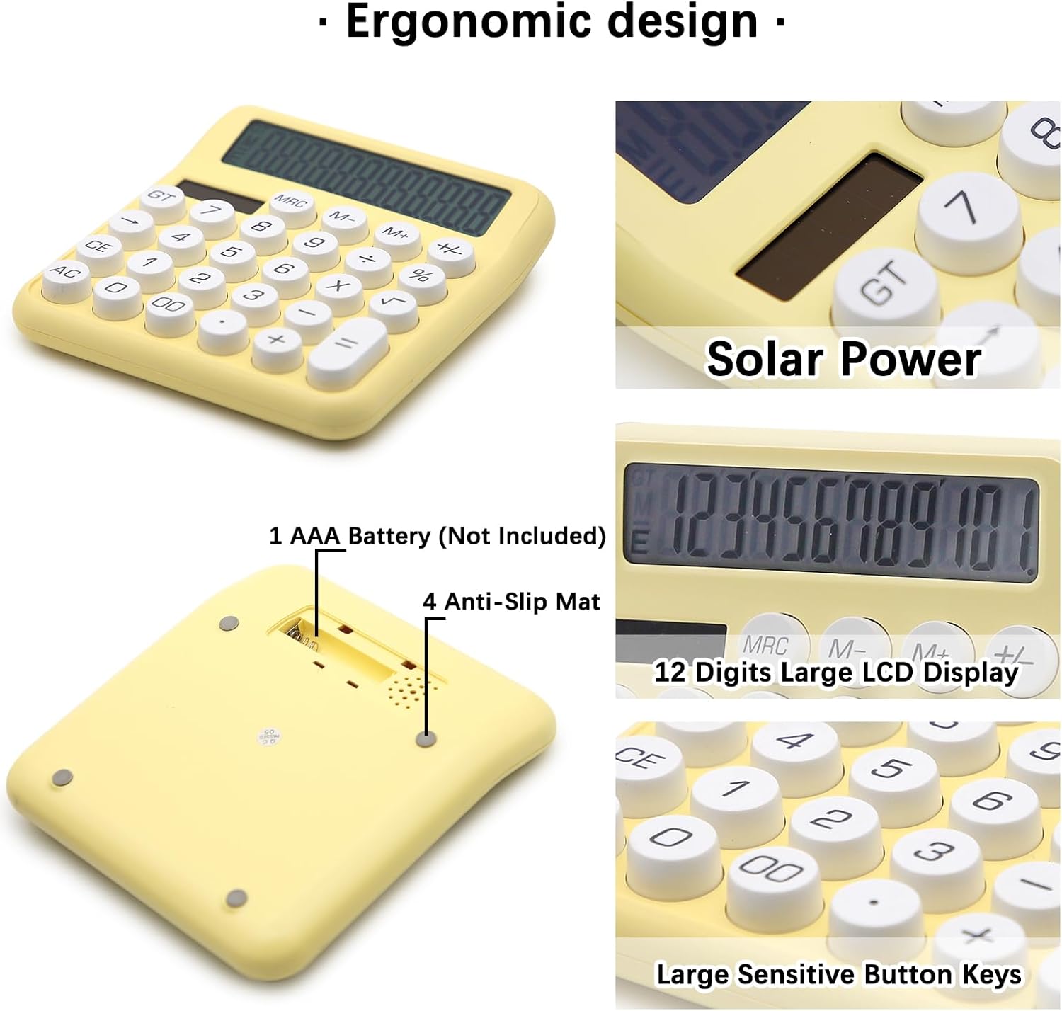 OFFIDIX Office Desk Calculator 12 Digit Standard Calculator Cute Candy Color Electronic Calculator (Yellow) – Bild 3