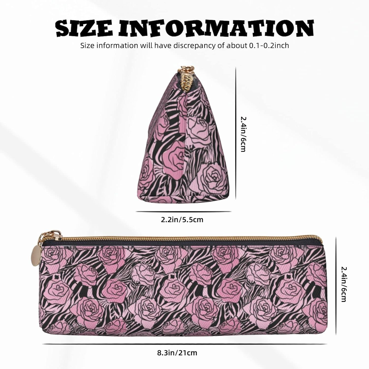 Federmäppchen mit Leoparden- und Rosen-Blumenmuster, Kosmetiktasche, Stifttasche, dreieckiges Leder, Aufbewahrungstasche mit Reißverschluss, Schreibwaren-Organizer für Erwachsene im Büro – Bild 2