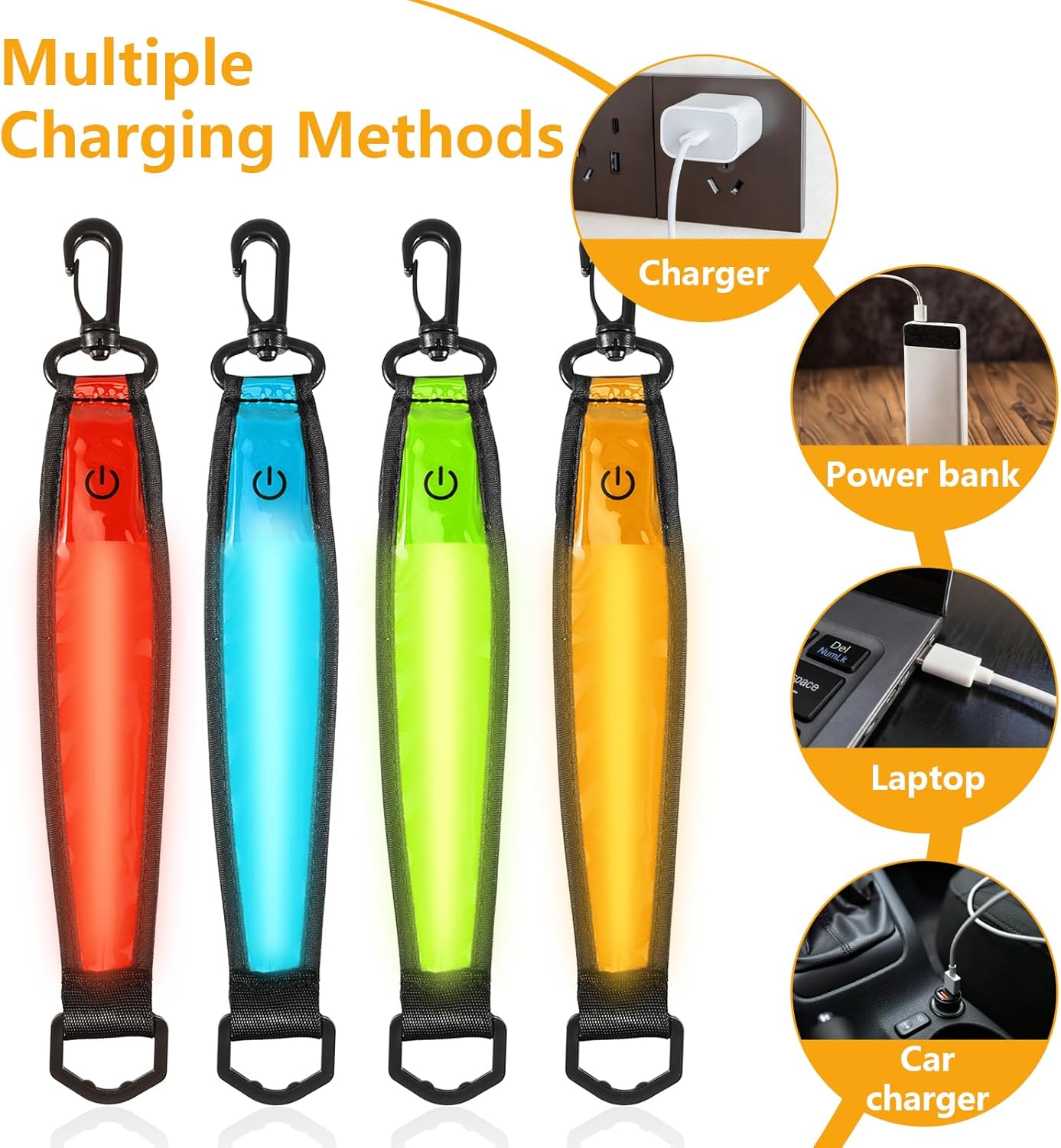 Pack of 4 LED Flashing Light School Bags - Rechargeable Backpack Lights, 3 Light Modes, USB Charging, Waterproof Reflector Pendant, Children's Safety Light for Running, Jogging, Hiking – Bild 5