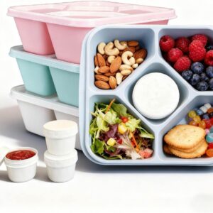 Snack Box with 5 Compartments, 4 Leak-Proof Salad Containers, With Transparent Lid BPA Free, Dishwasher Safe. Perfect as Meal Prep Boxes. For Adults and Children