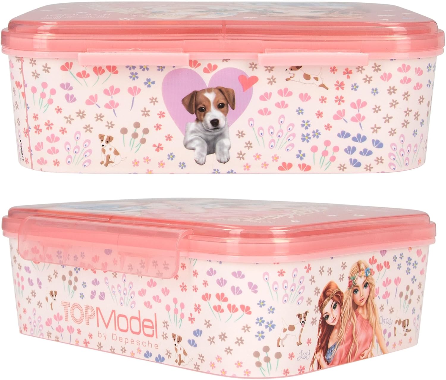 Depesche 12888 TOPModel Velo Fleur Lunch Box in Pink, with Model Motif and Floral Pattern, Lunch Box with 3 Compartments and Transparent Lid, Multicoloured – Bild 2