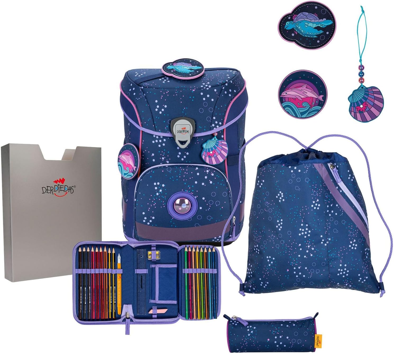 DerDieDas ErgoFlex Easy Set 5-teilig, leichter Schulranzen für die Grundschule – stabil, sicher & ergonomisch, höhenverstellbar, ca. 22,5 l Volumen, ca. 950 g Gewicht
