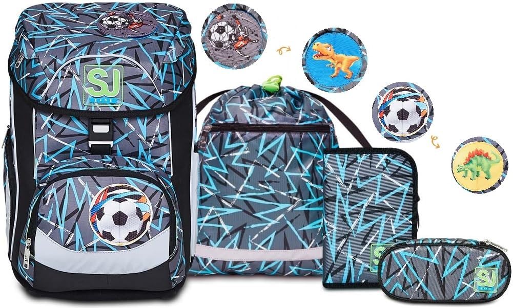 SJ Schulranzen Set 4-teilig Ergonomischer Schulrucksack, Ultraleichte Schultasche, 22 LT, ab 1. Klasse mit Mäppchen und Turnbeutel, Kinder Grundschule Mädchen Jungen