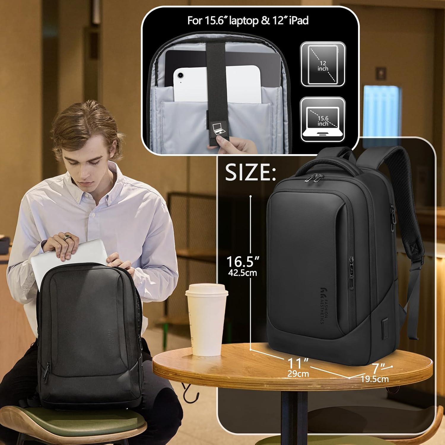 Men's Laptop Business Backpack with Laptop Compartment with USB Charging Port, Theft-Proof Hand Luggage, Daypack, Water-Repellent, Multifunction Laptop Bag for Work, School, Travel – Bild 2
