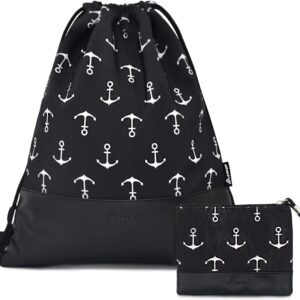 Gym Bag Hipster Canvas Sports Bags Polka Dot Print Gym Bag Sports Bag Backpack with Inner Pocket and Key Ring, One Coin Purse