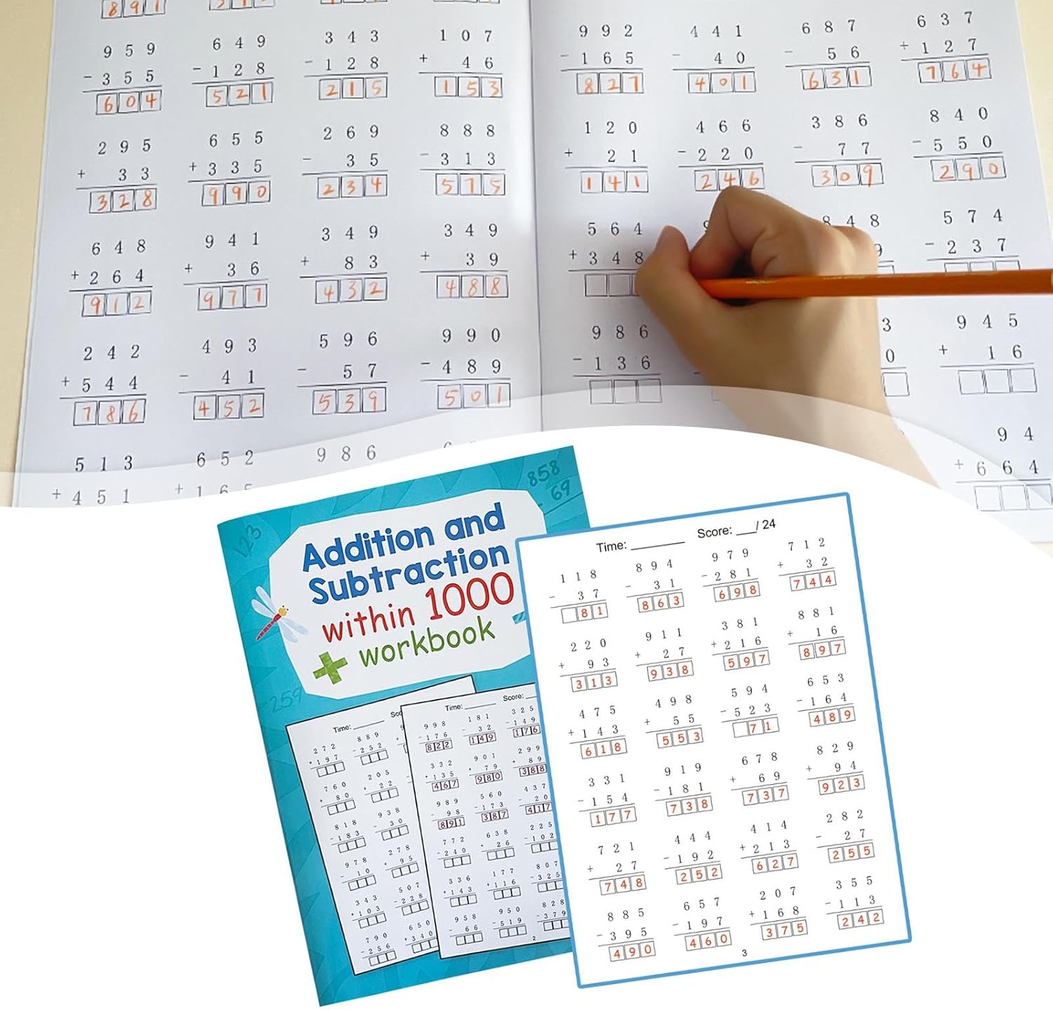 predolo Mathe-arbeitsbuch Zahlen Innerhalb 1000 Subtraktion Addition Lernheft Motivierende Übungen für Kinder Alter 6+ Vorschule 28cmx20.5cm – Bild 4