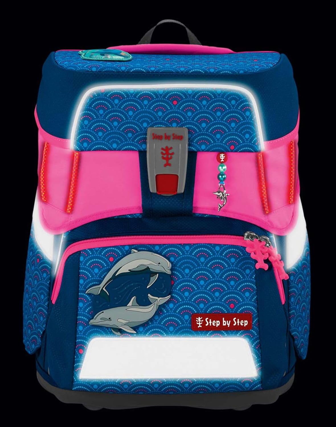 Step by Step LED Neon Pull-Over for Space; 2-in-1 Plus, Cloud School Bag, Reflector Cover with LED Light Effect for More Visibility, Pink – Bild 2