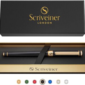 Luxury Pen by Scriveiner London – Stunning Rollerball Pen with 24K Gold Finish, Schmidt Ink Refill, Roller Ball Pen Gift for Men & Women, Professional, Executive, Office, Nice Pens