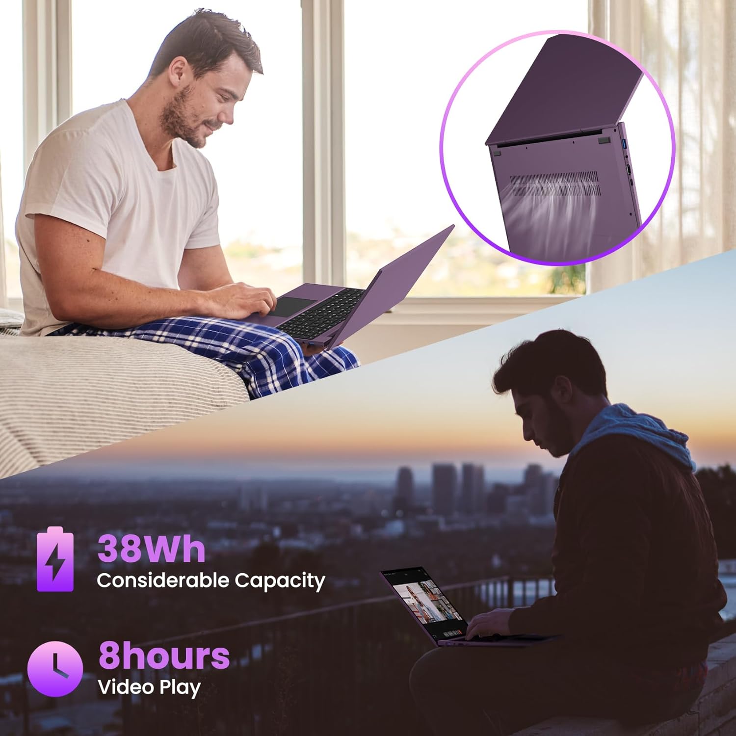 jumper Laptop 16 Inch IPS 1920 x 1200, Intel N150 (3.6 GHz), 16GB RAM 1TB SSD + 128GB eMMC Notebook, 2 Stereo Speakers, USB 3.0/Mini HDMI/38Wh Battery (Purple) – Bild 5
