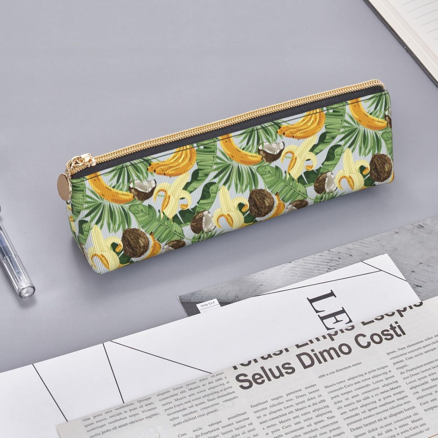 Federmäppchen mit tropischem Bananen-Kokosnuss-Muster, Kosmetiktasche, Stifttasche, dreieckiges Leder, Aufbewahrungstasche, Reißverschluss, Schreibwaren-Organizer für das Büro von Erwachsenen – Bild 8