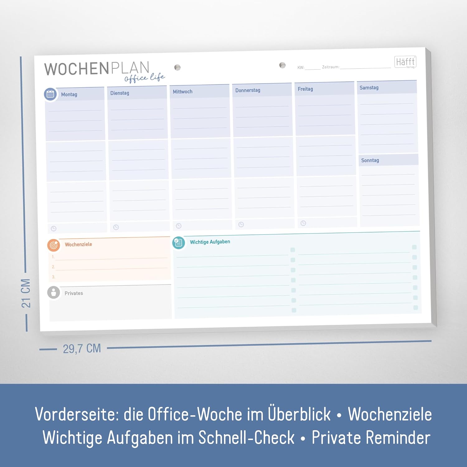 Häfft® Weekly Planner Pad A4 without Fixed Date "Office Life" 50 Sheets - Undated Diary with To-Do List, Goals & More - Climate-Friendly & Sustainable – Bild 3