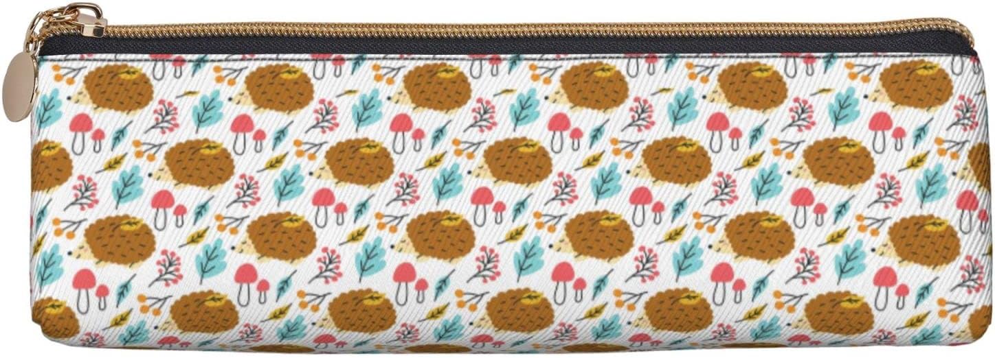 Cute Hedgehog Floral Pencil Case Cosmetic Bag Pencil Case Triangle Leather Storage Bag Stationery Organizer with Zipper for Adults Office, Cute Hedgehog And Flowers Pattern 02, Bag organiser – Bild 3