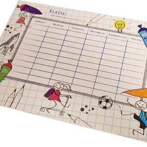 Timetable – Writeable – Wipe Clean – DIN A3 – Stable – School Cone – Motifs – First Day of School (White)