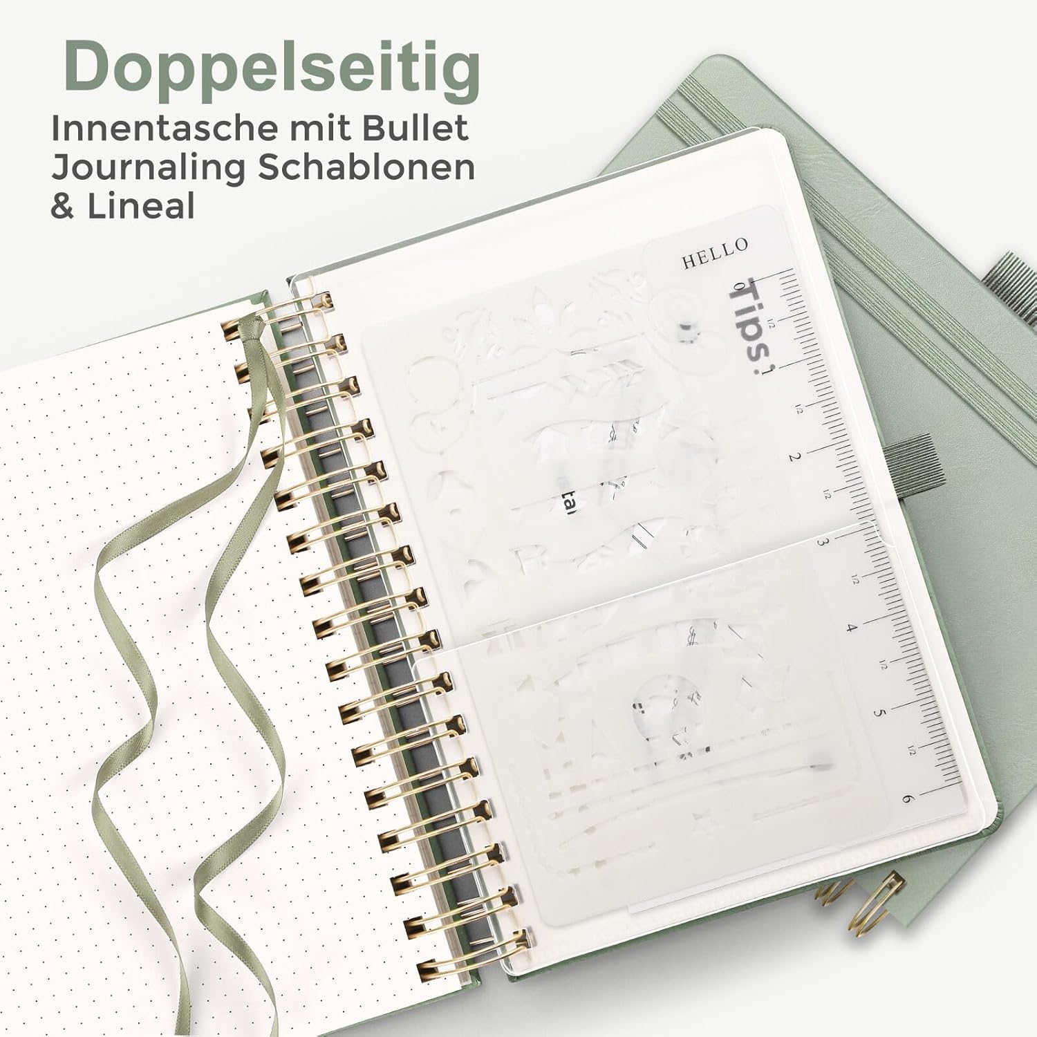 RETTACY Notebook A5 Dotted, Bullet Dot Journal with 100 g/m² Thick Paper, 150 Sheets, Notebook for Office and School, Leather Cover, Light Green, 14.8 cm x 21 cm – Bild 5