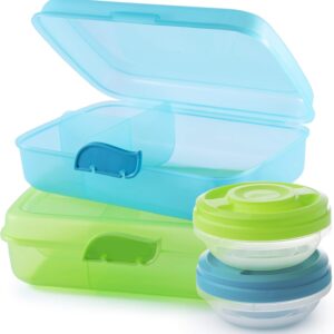 Lunch box lunch box for children and adults, 2 pieces + 2 screw lid containers, for all standard school bags/satchels (e.g. Ergobag), with 3 dividers and click closure, without BPA and plasticisers