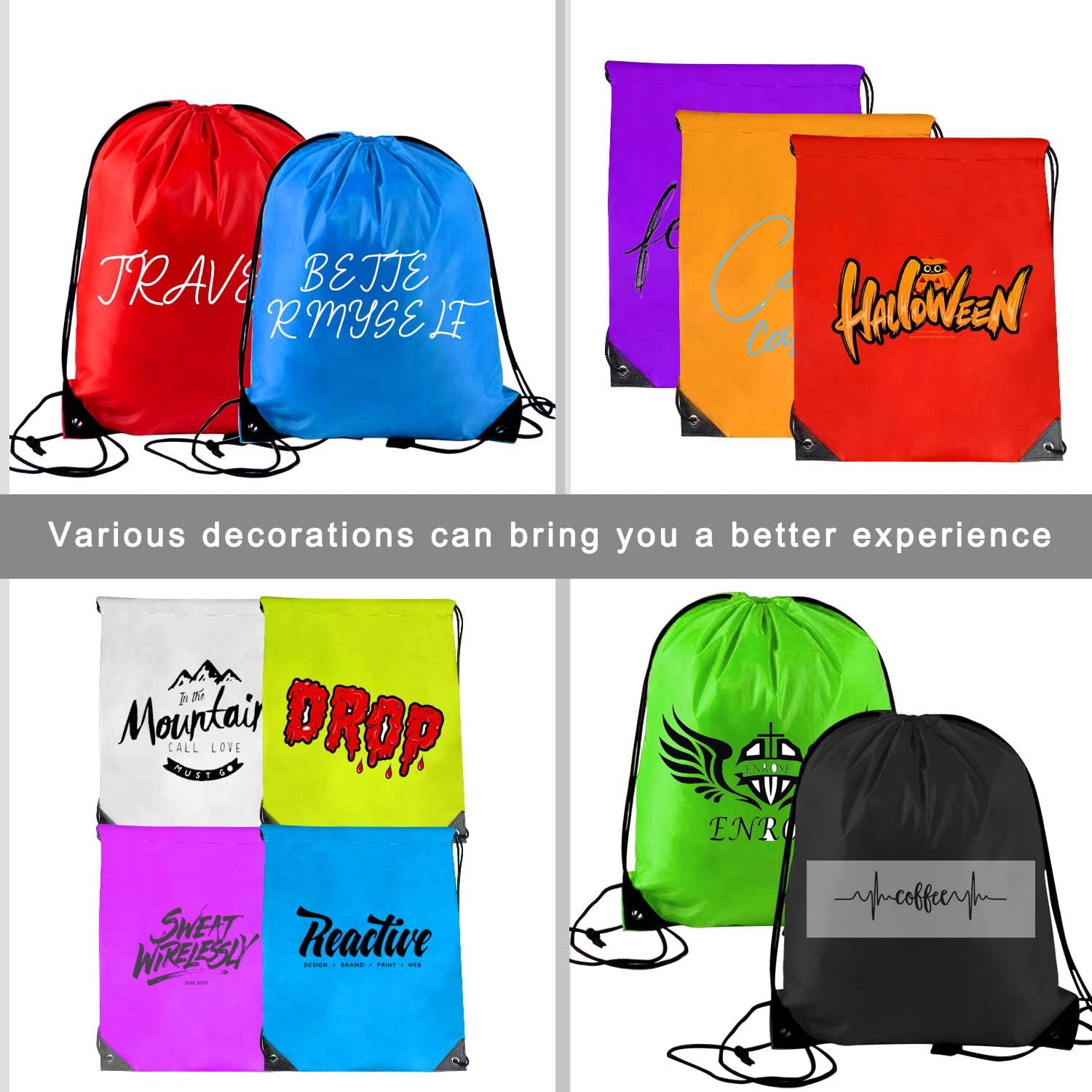 Lovesmile Pack of 10 Drawstring Bags, Colourful Gym Bag, Reusable Drawstring Backpack, Gym Bag, Waterproof, Drawstring Bag, Suitable for Boys and Girls, Travel, Fitness, Camping (10 Colours), – Bild 3