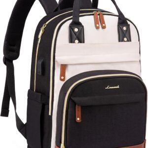 LOVEVOOK Backpack Women's Laptop Backpack 15.6 Inch School Backpack Girls Teenager Waterproof School Bag Boys Anti-Theft Backpack with Laptop Compartment for School Travel Work Lightweight Black Beige