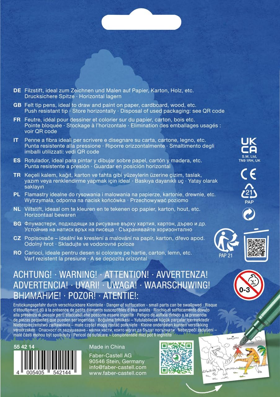 Faber-Castell 554214 - Cardboard Case with 13 Felt Tip Pens - 10 Classic Colours + 3 Metal Pens - Dinosaur Edition – Bild 2