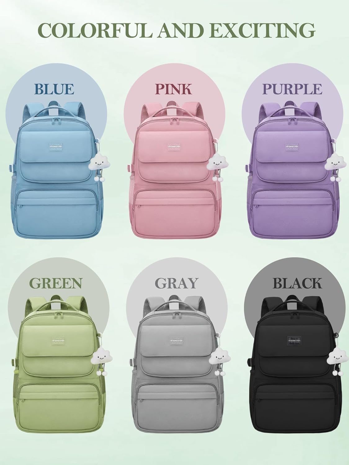 FIORETTO Schulrucksack Teenager Mädchen Rucksack Damen mit 15,6" Laptopfach, Wasserfest, Leicht, 25L für Schule & Reise – Bild 7