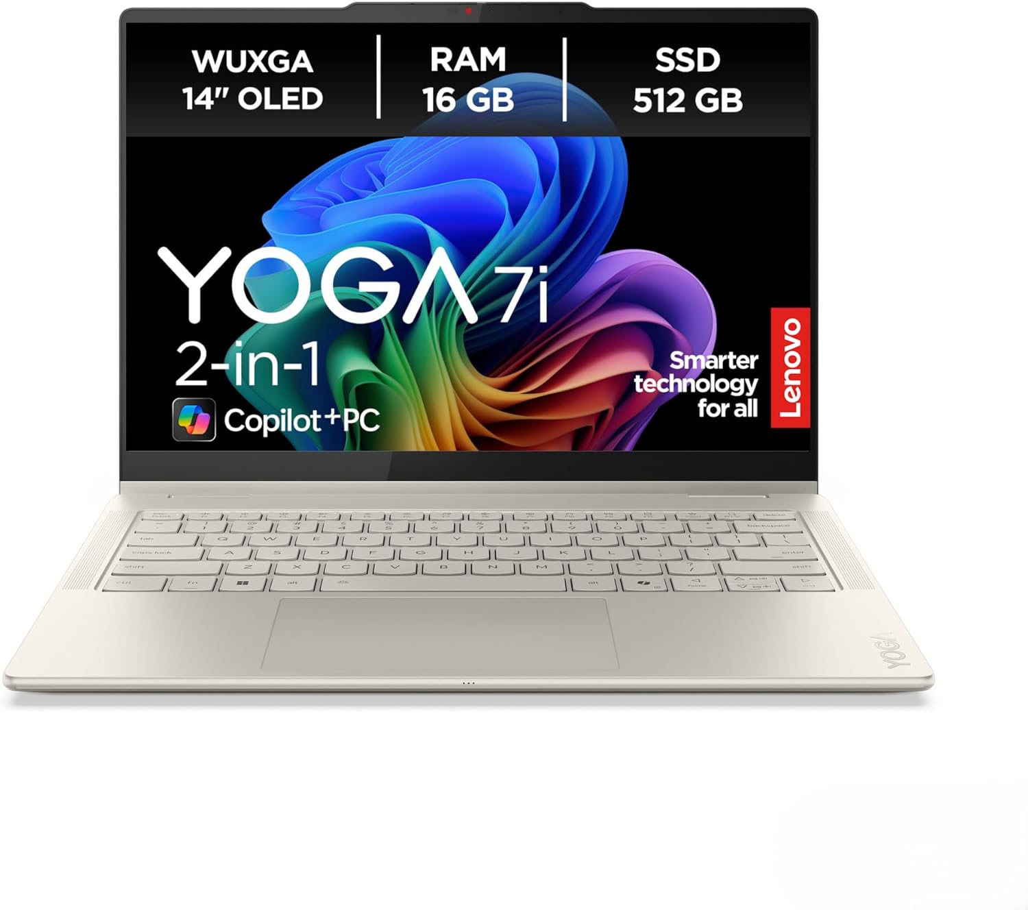 Lenovo Yoga 7i 2-in-1 AI Laptop | Copilot+ PC | 14 Inch 2.8K OLED | Intel Core Ultra 7 256V | 16GB RAM | 512GB SSD | Intel Arc GPU | Win11 | QWERTZ | Includes Yoga Pen | 3 Year Warranty Exclusive to Amazon