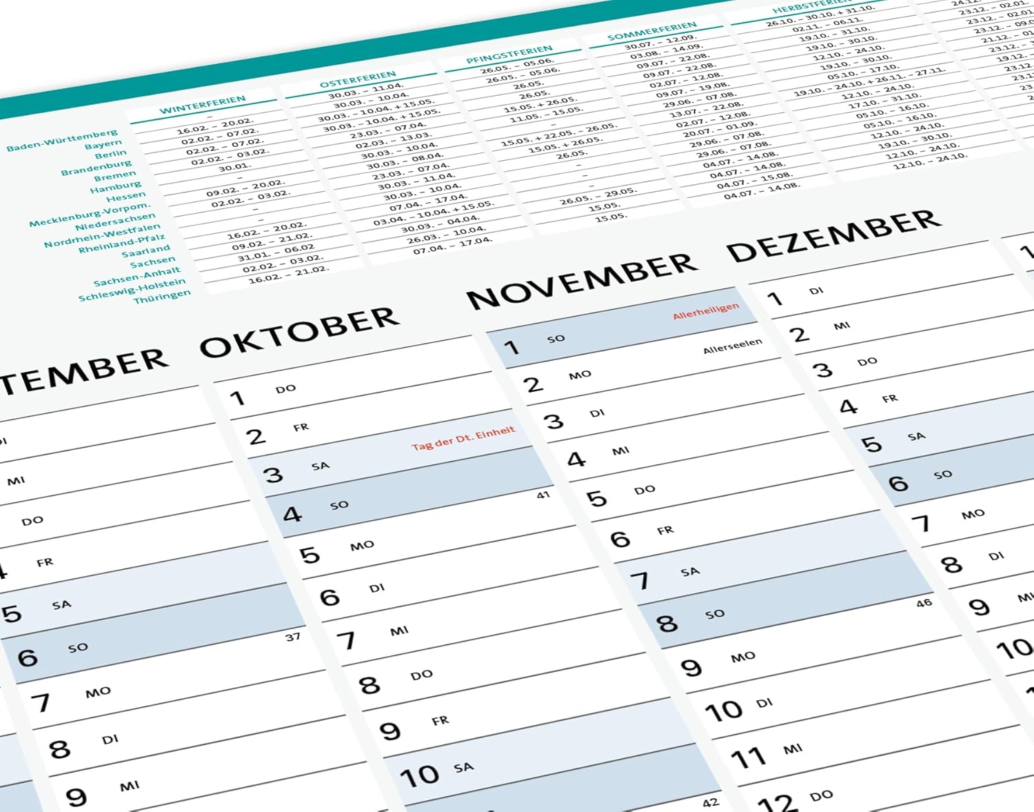 A1 Wall Calendar for 2026, Large Format (84.1 x 59.4 cm), 13 Months, Annual Calendar with Monthly Overview, Holidays, School Holidays, Monthly Planner, Folded Calendar, for Work, Office & Home – Bild 6