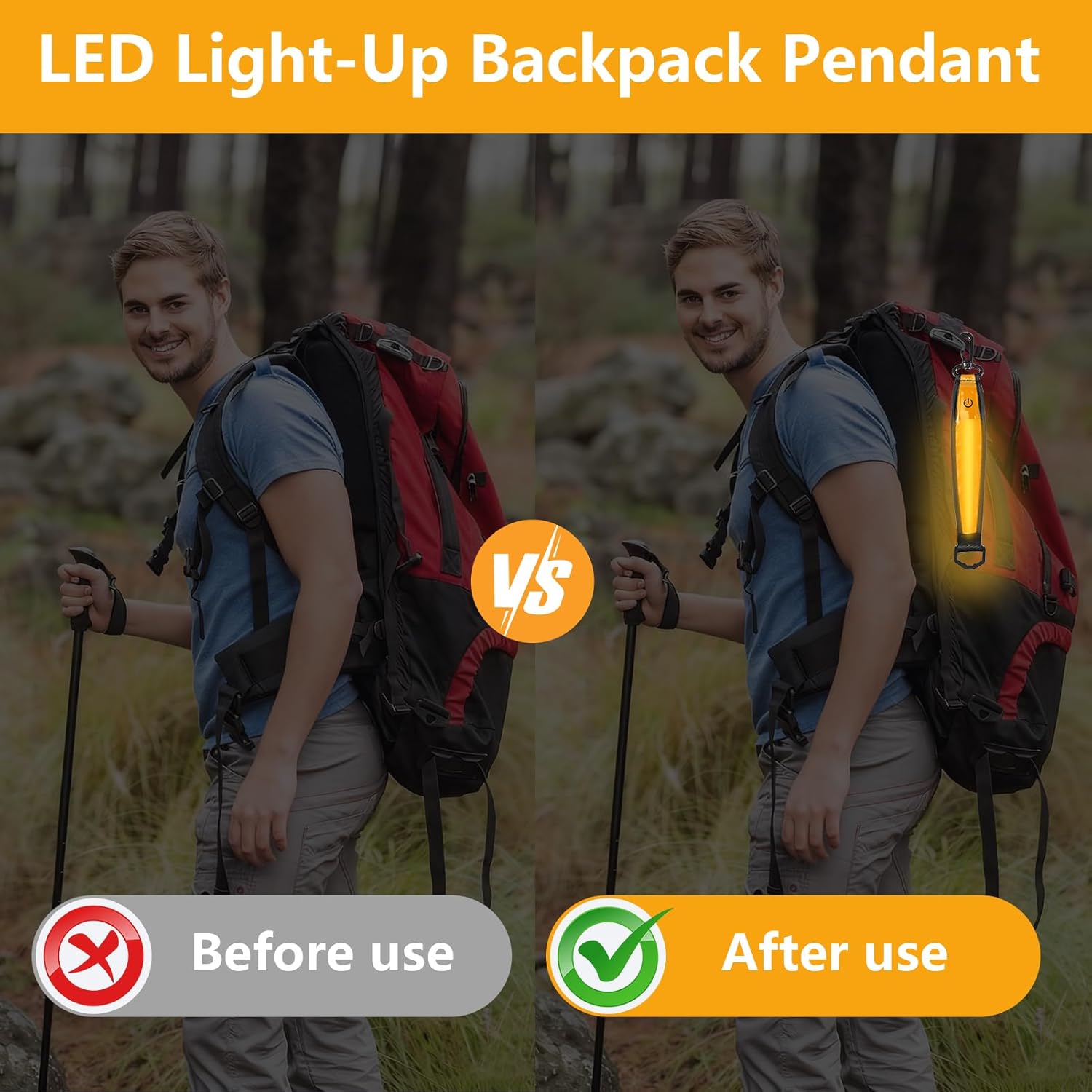 Pack of 4 LED Flashing Light School Bags - Rechargeable Backpack Lights, 3 Light Modes, USB Charging, Waterproof Reflector Pendant, Children's Safety Light for Running, Jogging, Hiking – Bild 4