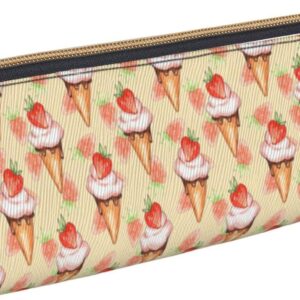Cute Ice Cream Pattern Pencil Case Cosmetic Bag Pencil Case Leather Triangle Storage Bag Zipper Stationery Organizer for Adults Office, Cute Ice Cream Pattern 02, Bag organiser