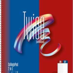 Staufen Advanced Twice College Notepad, 5 Pads, DIN A4, Line Style 27 + 28 Lining, 80 Sheets, 4-Hole Punch, Extra White 70 g/m² Quality Paper