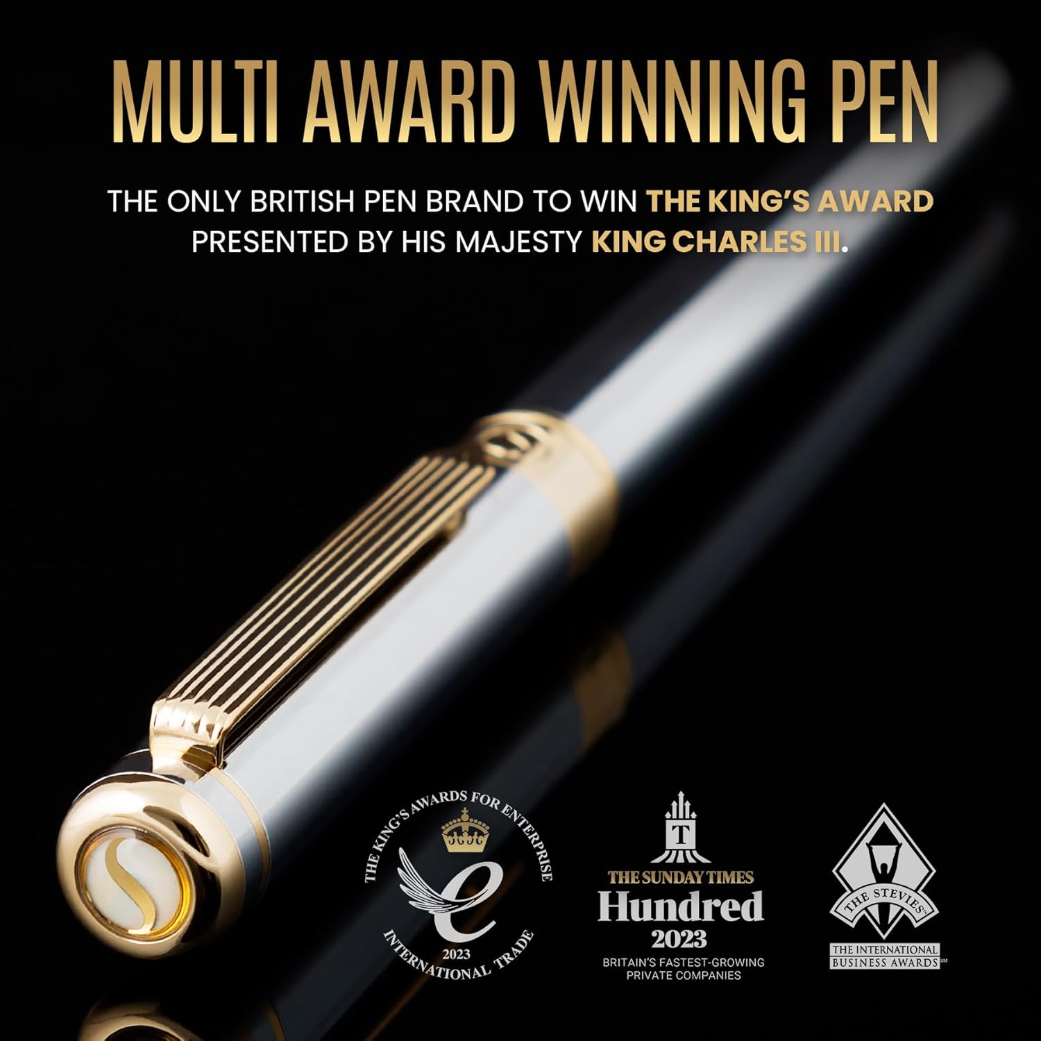 Scriveiner Ballpoint Pen - High Quality Design Rollerball Pen with 24 Carat Details, Black Schmidt Refill, Gift Box, Office Set, Beautiful Professional Ballpoint Pen (Silver) – Bild 2