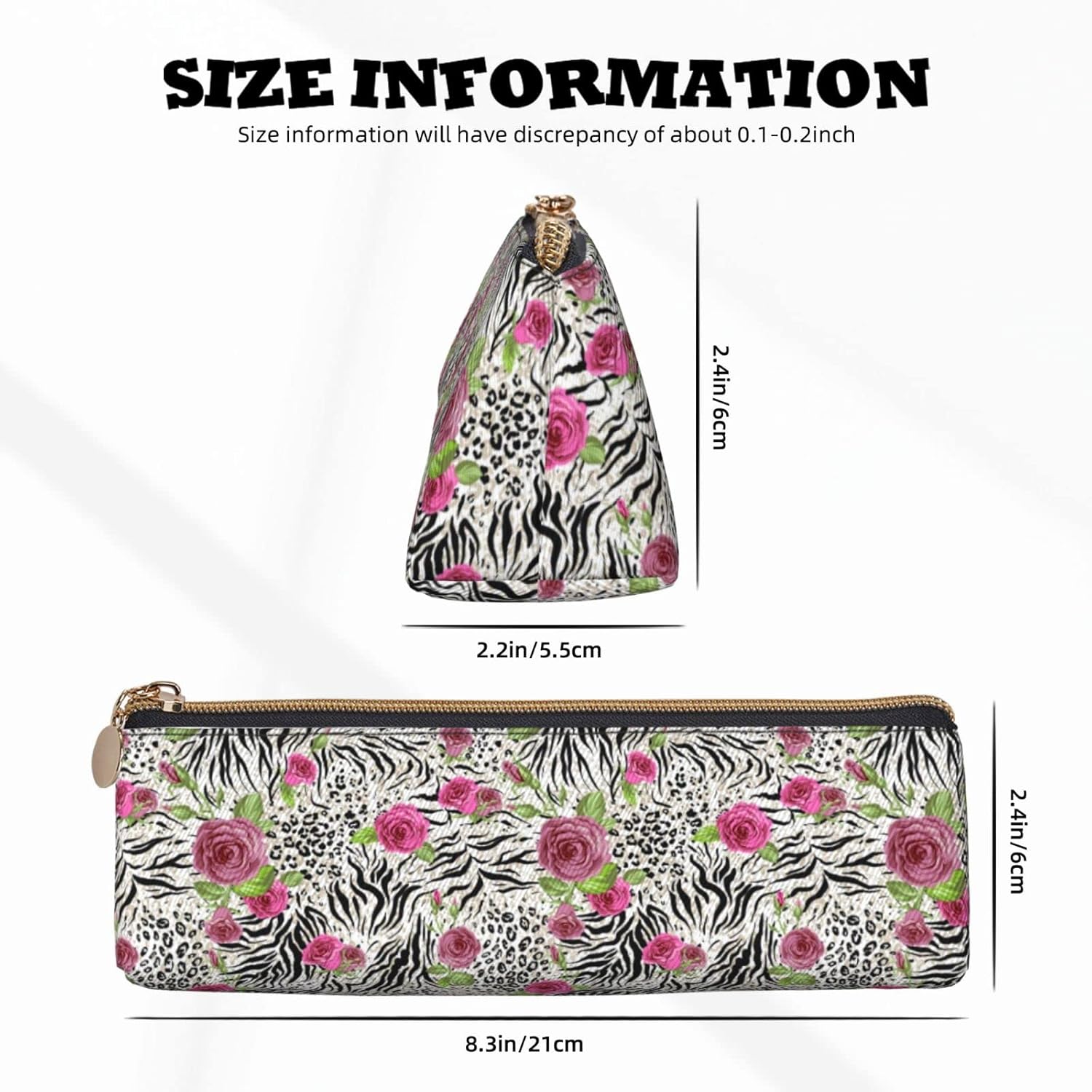 Leopard and Rose Floral Pencil Case Cosmetic Bag Pen Bag Triangle Leather Storage Bag with Zipper Stationery Organizer for Adults Office, Leopard And Roses Flowers Pattern 03, Bag organiser – Bild 2
