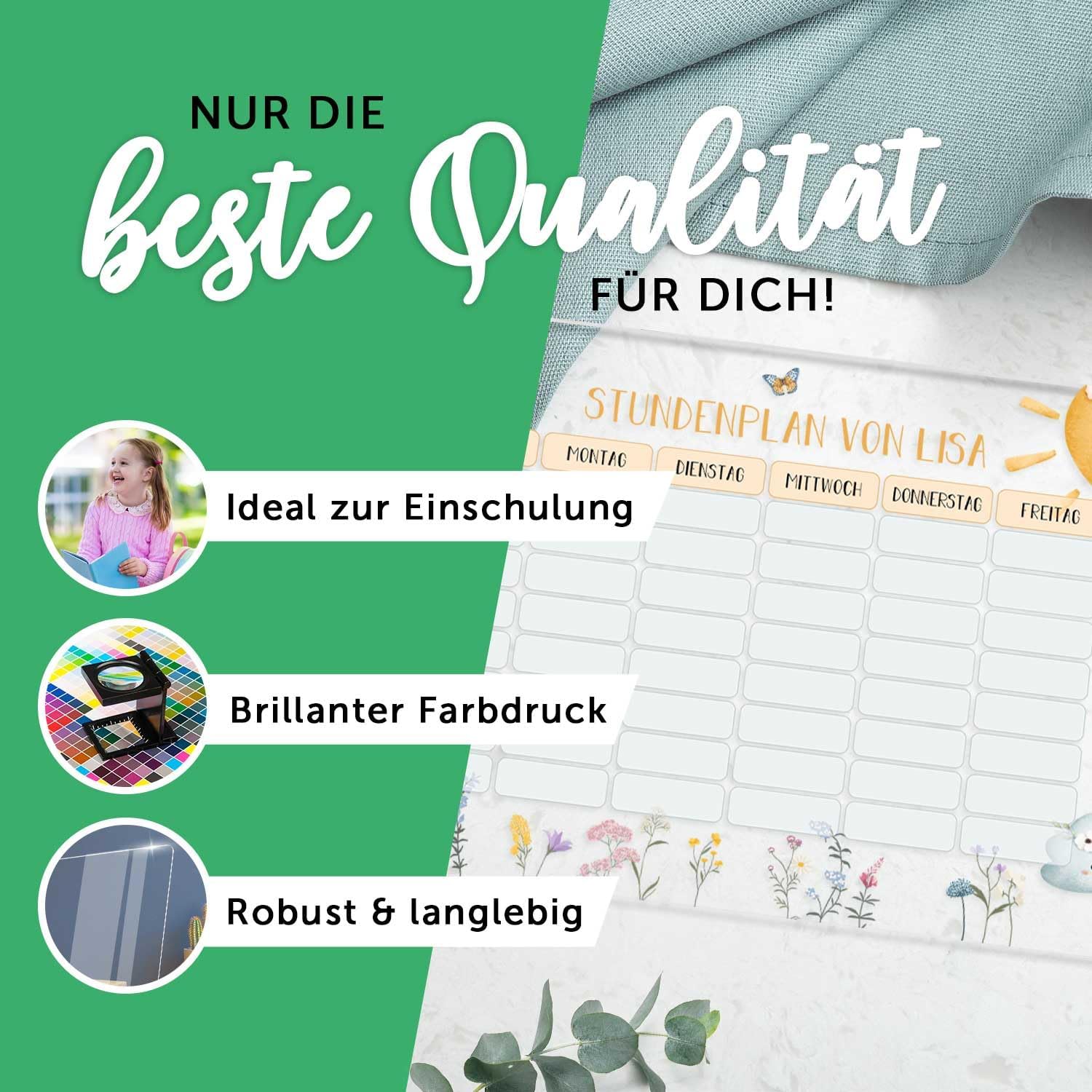 GRAVURZEILE Personalised Timetable - Rainbow with Name - Wipe-Clean Weekly Planner for Children Including Pen - Gift for the School Cone for First Day of School - Colour: Red – Bild 7