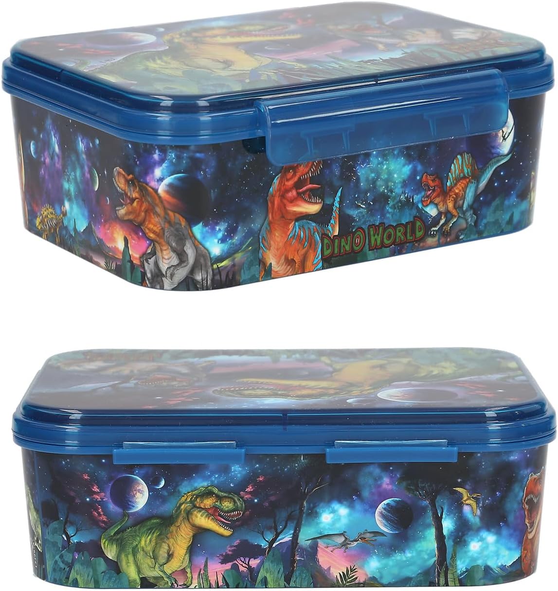 Depesche 13399 Dino World Galaxy Lunch Box in Dark Blue with Dino Motif and Space Design, Lunch Box with 3 Compartments and Transparent Lid – Bild 3