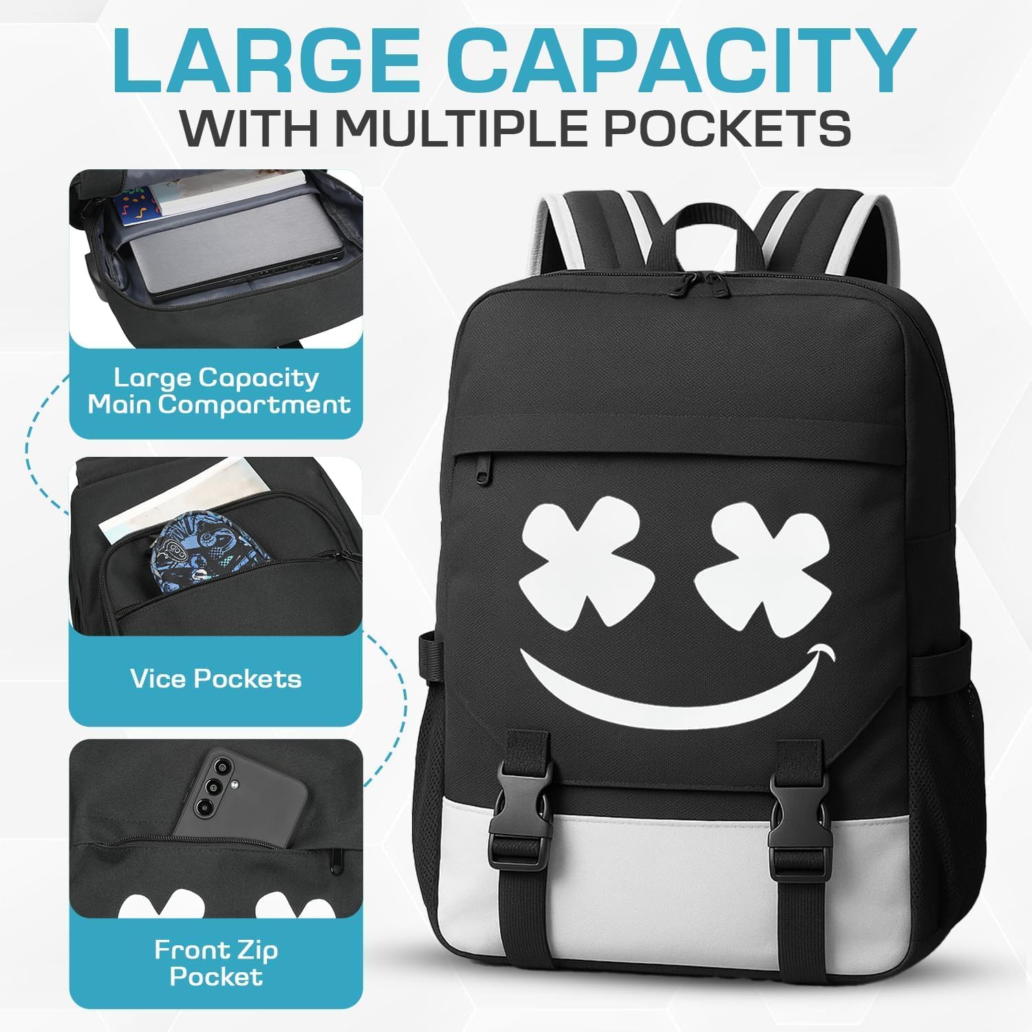 3in1 Schulrucksack Jungen Teeneager Mädchen Schulranzen Jugendliche Coole Schule Daypacks Reflektierender Schultasche Groß Wasserdicht Ranzen Schultertaschen Set Federmäppchen & Umhängetasche – Bild 5