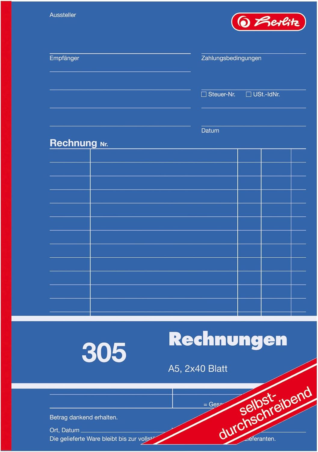 Herlitz 1932862 Invoice Book A5, 305 2 x 40 Sheets, Self-Copying, Pack of 4 (1) – Bild 2
