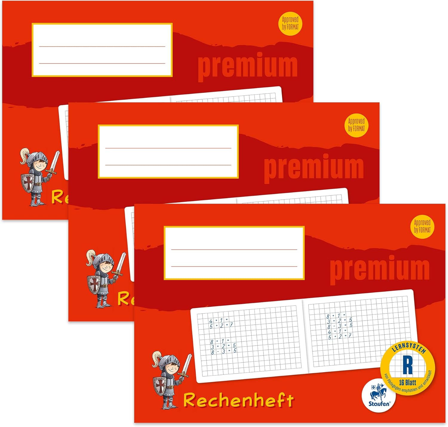 Staufen Premium Arithmetic Book DIN A5 Landscape Ruling R 16 Sheets 90 g/m² Premium Paper Pack of 3