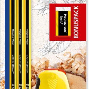 Staedtler Noris HB Hexagonal Pencils, Set of 3 Incredibly Shatterproof Pencils, 1 Twist Sharpener, 1 Eraser, High Quality, Made in Germany, 120 SBK3P2
