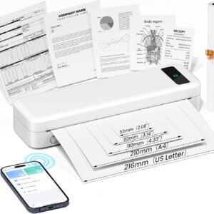 TATTMUSE Mobile Printer A4 for Travel, Mobile Printer, Receipt Printer, Learning, Portable Compatible with Phone, Monochrome Travel Printer, Thermal Paper Only, White